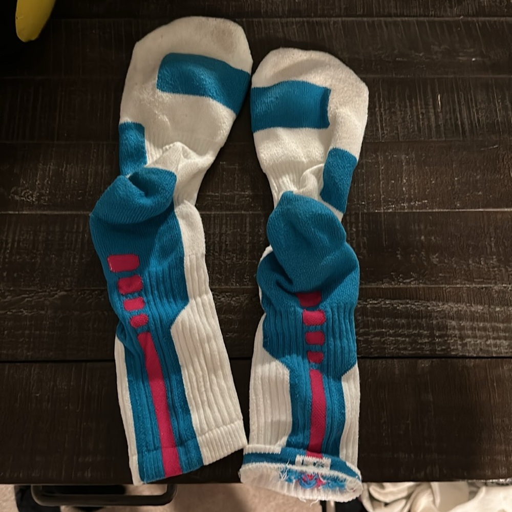 Blue and White Nike elite socks